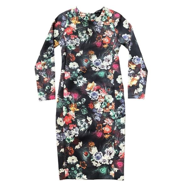 Felicity & Coco Womens‎ M Floral Peacock Bodycon Wiggle Dress Zip Back Stretch - Picture 1 of 9